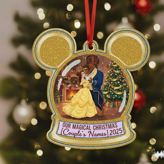 Discover Beauty & Beast Christmas 2D Acrylic Ornament, Mickey Ear Belle Holiday Keepsake