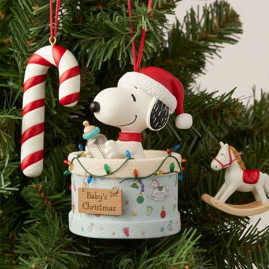 Discover Personalized Snoopy Baby's 1st Christmas Ornament, Snoopy Baby Acrylic 2D Flat Ornament, Blue Baby Acrylic Ornament, Cartoon Dog Keepsake