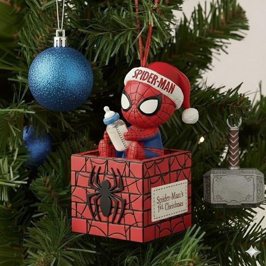 Discover Personalized Spiderman Baby's 1st Christmas Ornament, Marvel Spiderman Baby Ornament, Baby's First Christmas Ornament, Marvel Fan Gift