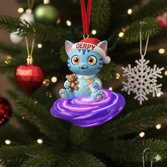 Personalized Derpy Kpop Demon Hunters Ornament, Derpy Huntrix Christmas Ornament, Blue Cat KPDH Keepsake, Kpop Fan Gift, Cat Lover Gift