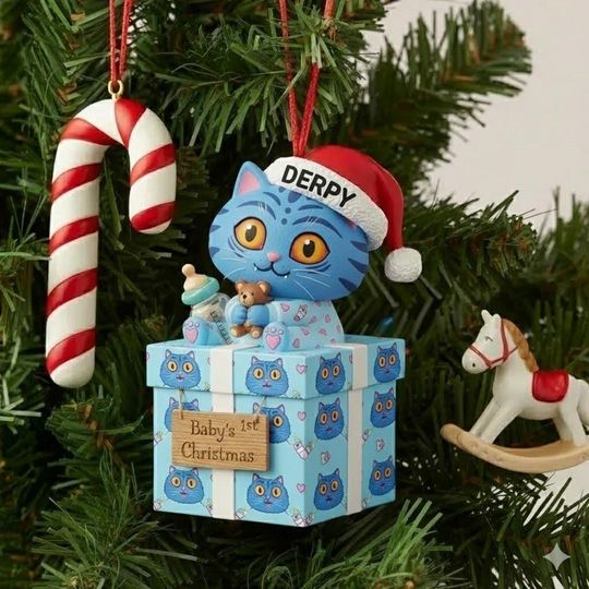 Personalized Derpy Baby's 1st Chrsitmas Ornament, Derpy Huntrix Christmas Ornament, Baby Cat keepsake, Kpop Fan Gift, Cat Lover Xmas Gift
