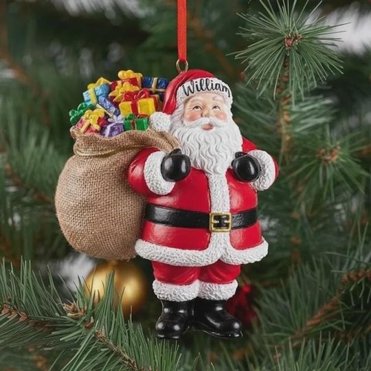 Discover Personalized Santa Claus Ornament, Traditional Santa Ornament with Gifts, Custom Name Holiday Decor, Father Christmas 2D Flat Keepsake