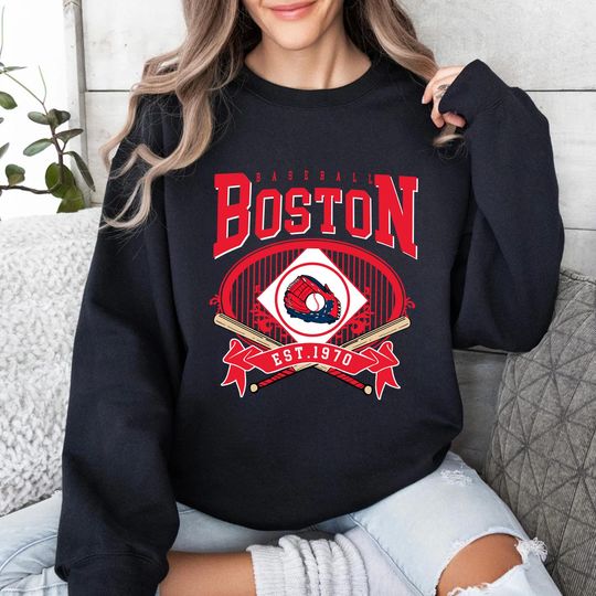 Discover Boston Baseball Gloves & Balls Hoodie, Vintage Game Day T-Shirt Crewneck Sweatshirt, Retro Sports Fan Gift