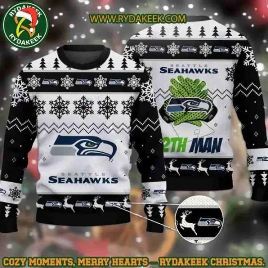 Discover football Seattle Seahawk 12th Man Christmas Ugly Sweater All Sizes