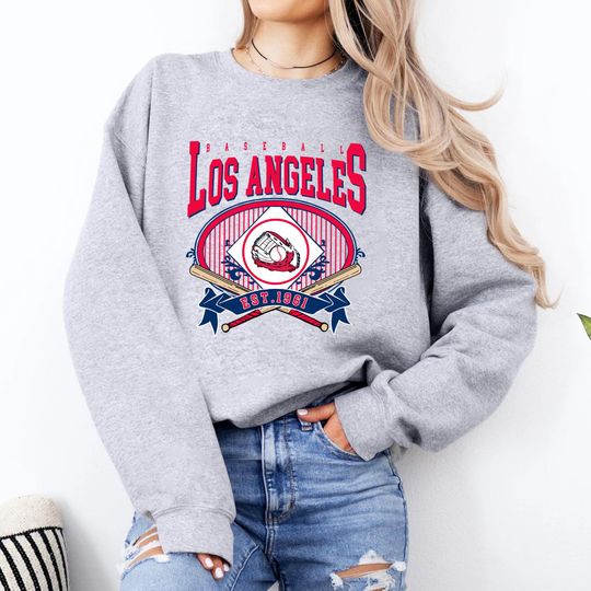 Discover Los Angeles Baseball Gloves Balls Hoodie, Vintage Game Day T-Shirt and Crewneck Sweatshirt, Retro Sports Fan Gift