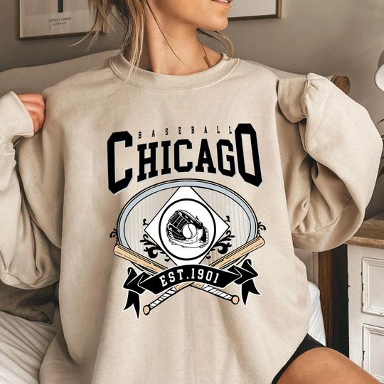 Discover Chicago Baseball Gloves & Balls Hoodie, Vintage Game Day T-Shirt Crewneck Sweatshirt, Retro Sports Fan Gift