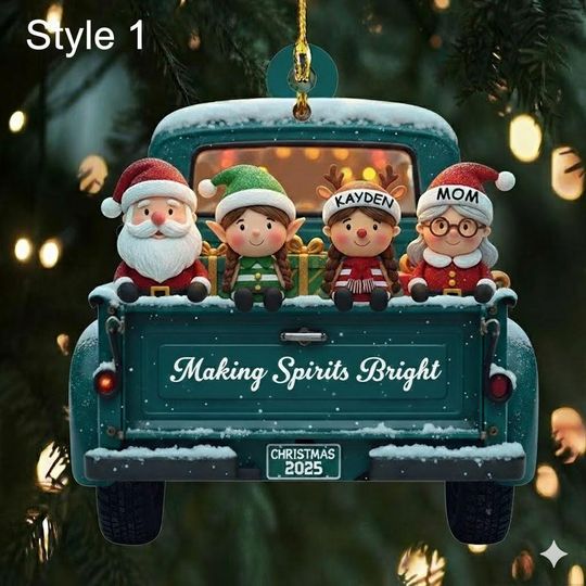 Personalized Mr & Mrs Santa Family Christmas Ornament, Santa Elf Family Ornament, Custom Name Family Acrylic Ornament