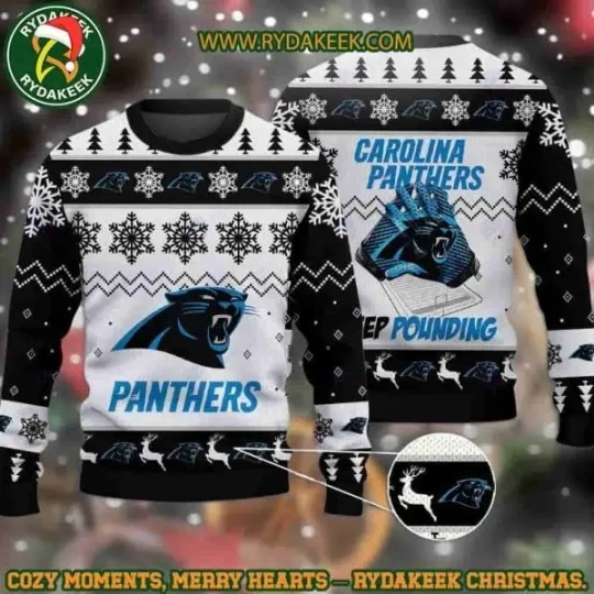 Discover football Carolina Panther Keep Pounding Christmas Ugly Sweater