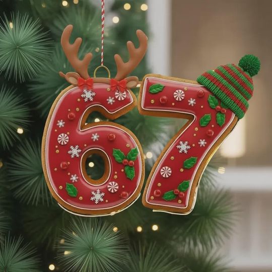 Discover 67 Christmas Acrylic Ornament, Six Seven Red Ornament, Christmas Teen Gift, Teen Slang Christmas Gift, 67 Six Seven Keepsake