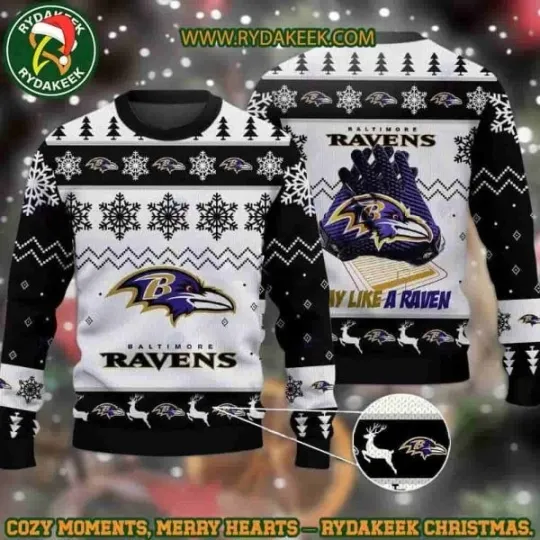 Baltimore Ravens Play Like a Raven Christmas Ugly Sweater