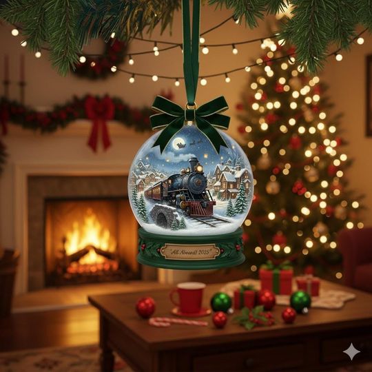 Discover Personalized Vintage Christmas Train Ornament, Retro Classic Christmas Ornament