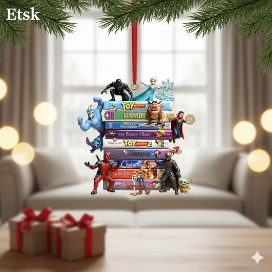 Discover Disney & Marvel Book Stack Ornament, Personalized Marvel Pixar Christmas Gift