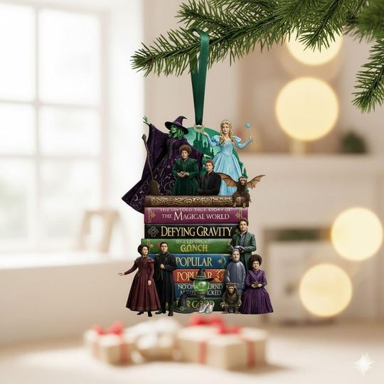 Wicked Book Musical Ornament, Elphaba Glinda Book Stack Keepsake