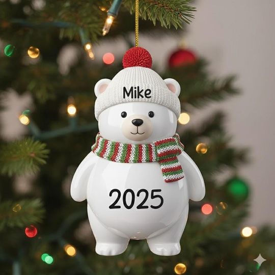 Discover Christmas Winter Bear Ornament, Cute Animal Lover Gift, White Bear Keepsake