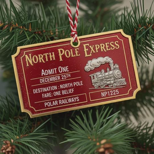 Discover Christmas Train Express Ticket Ornament, Christmas Movie Themed Ornament