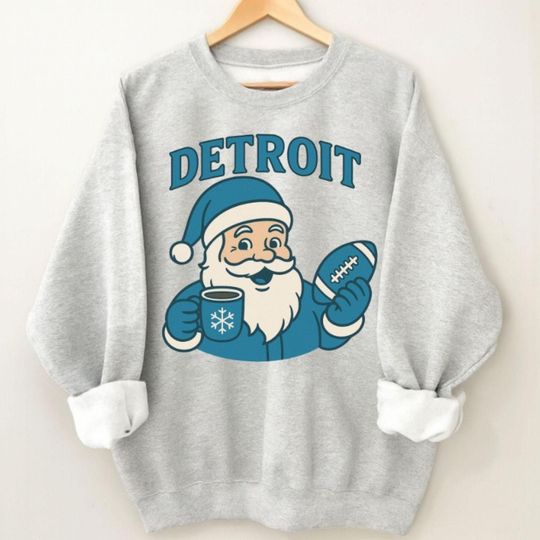 Discover Detroit Santa Football Sweatshirt, Funny Holiday Game Day Shirt