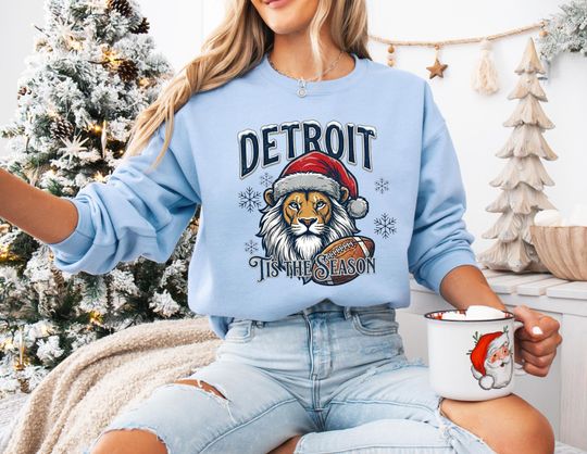 Discover Detroit Football Christmas Sweatshirt, Tis The Season Hoodie, Blue Lion Inspired Holiday Shirt, Game Day Gift for Detroit Fans