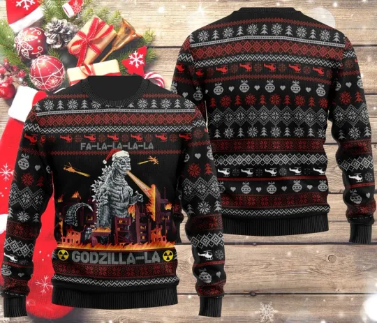 Ugly Christmas Sweater god zilla Fa-la-la-la,Gift Idea For Fans
