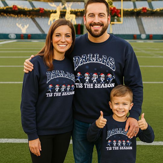 Discover Dallas Football Christmas Sweatshirt, Tis The Season shirt, Dancing Cowboys Mascots Santa Xmas Tee, Adult and Youth Holiday Shirt