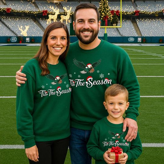 Philadelphia mascot tis the season Christmas hat shirt, Eagles Santa Bird Gang Holiday Sweatshirt, Philly Eagle Game Day Festive Top