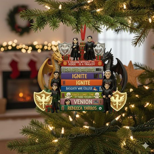 Discover Fourth Wing Book Stack Ornament, Dragon Rider Romantasy Fan Gift, Custom Empyrean Decor, Christmas 2D Flat Acrylic Ornament, Movies Fan Gift