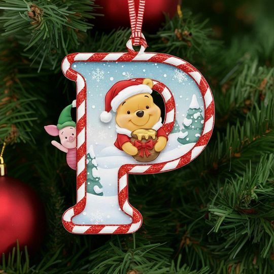 Discover Personalized Winnie Initial Ornament, Custom Letter Acrylic Ornament, Disney Winnie The Pooh Chrismas Ornament, Disney Holiday Gift