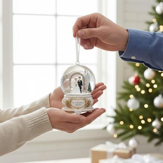 Personalized Bride Groom Ornament, First Christmas Ornament, Custom Wedding Keepsake, Just Married Christmas Ornament, Marriage Gift