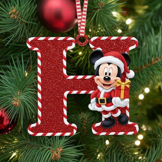Discover Personalized Mickey Letter Christmas Ornament, Disney Mickey Santa Chrismas Ornament, Custom Initial Acrylic Ornament, Disney Holiday Decor