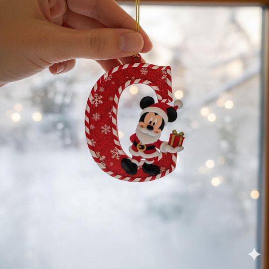 Discover Personalized Mickey Initial Christmas Ornament, Disney Mickey Santa Chrismas Ornament, Custom Letter Acrylic Ornament, Disney Holiday Gift