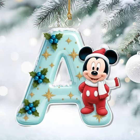 Discover Personalized Mickey Initial Ornament, Custom Letter Acrylic Ornament, Disney Mickey Mouse Chrismas Ornament, Disney Holiday Gift