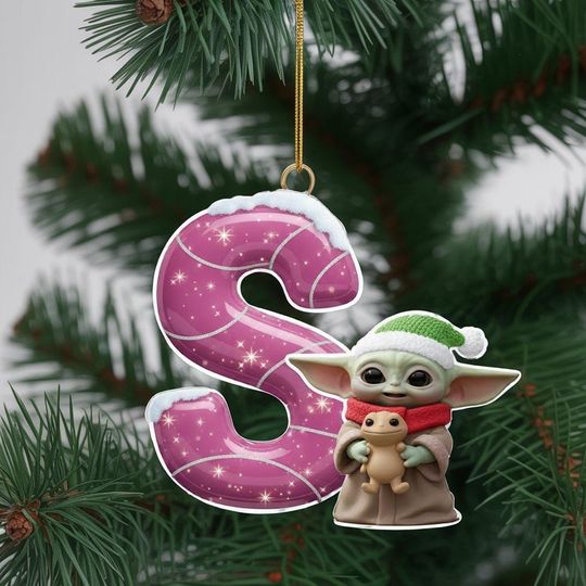 Discover Personalized Grogu Initial Ornament, Custom Letter Acrylic Ornament, Disney Star Wars Chrismas Ornament, Mandalorian Holiday Gift