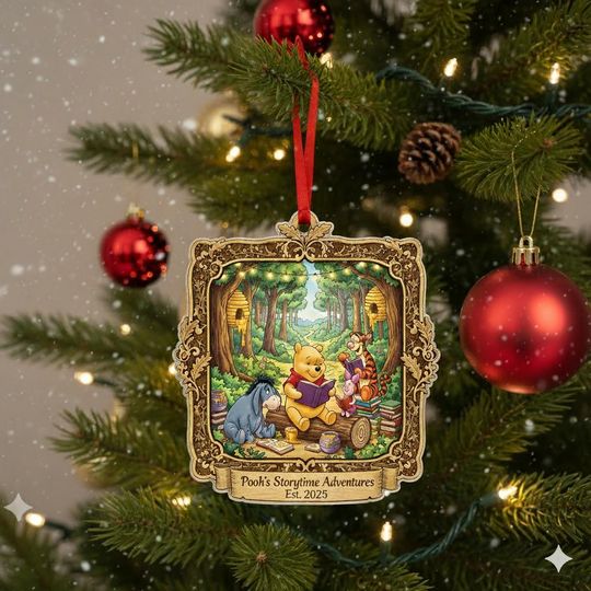 Discover Disney Book Lover Christmas Acrylic Ornament, Disney Book Lover Gift, Winnie the Pooh & Friends Reading Keepsake