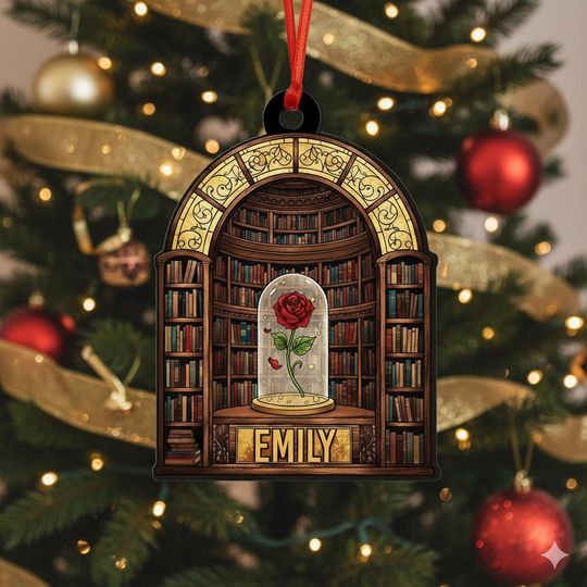 Discover Beauty And The Beast Acrylic Ornament, Disney Beauty And The Beast Christmas Hologram Ornament, Glass Rose Beauty & The Beast Xmas Ornament