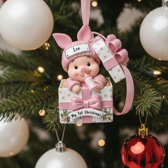 Discover Piglet Baby's 1st Christmas Ornament, Personalized Baby's First Christmas Ornament, Baby Christmas Gift, Pink Disney Baby Ornament