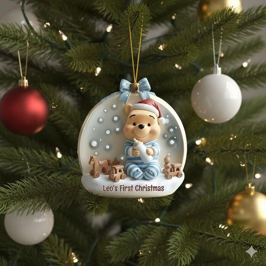 Winnie The Pooh Baby's 1st Christmas Ornament, Baby's First Christmas Ornament, Personalized Baby Christmas Gift, Newborn Christmas Keepsake
