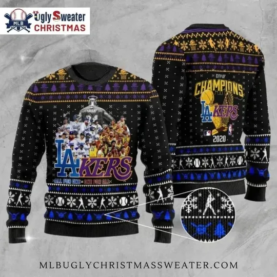 LA City of Champions Dodgers Lakers Ugly Christmas Sweater, Christmas Gift
