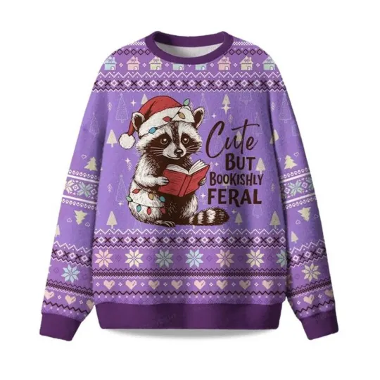 Discover Cute But Bookishly Feral Raccoon Ugly Christmas Sweater
