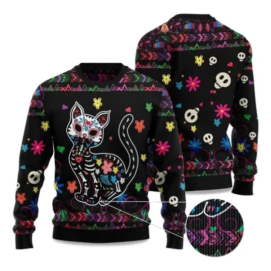 Discover Cat Sugar Skull Ugly Christmas Sweater, Christmas Gift For Men, Women