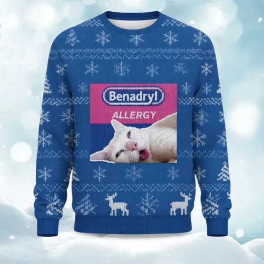 Discover Christmas Benadryl Allergy Cat Ugly Sweater, Christmas Gift For Men, Women
