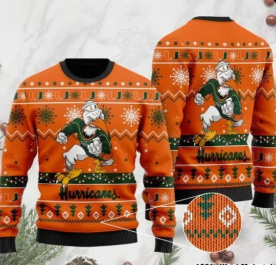 Discover Miam1 Football Inspired Ugly Christmas Sweater Holiday Fan Pullover