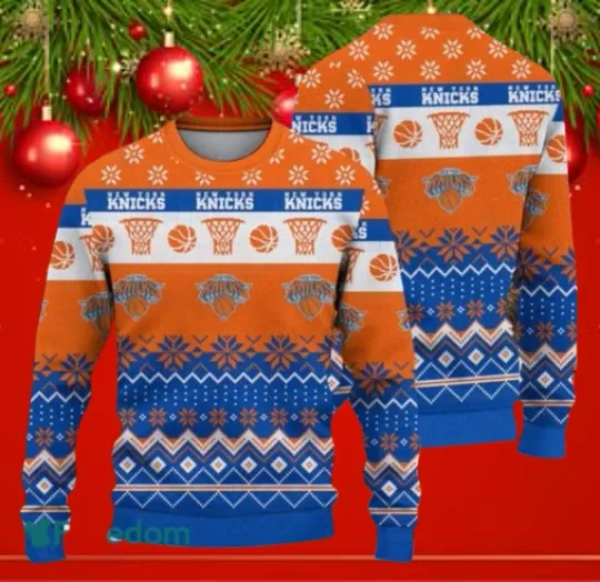 Discover New York Hoops Snowfall Ugly Christmas Sweater  Basketball Holiday Fan Gift 2025