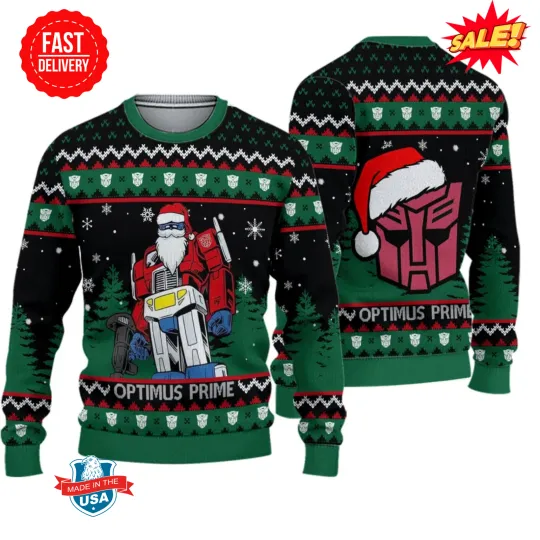Optimus Transformer Santa Claus Autobots Christmas Ugly Sweater