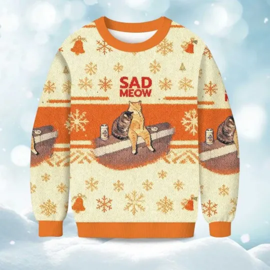 Sad Meow Smoking Cat Christmas Ugly Sweater, Christmas Gift For Men, Women