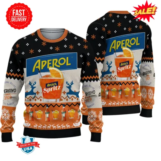 Discover Aperoll Spritz Black And Orange Ugly Christmas Sweater