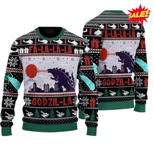 FaLaLaLa Godzil-La god zilla Ugly Christmas Sweater