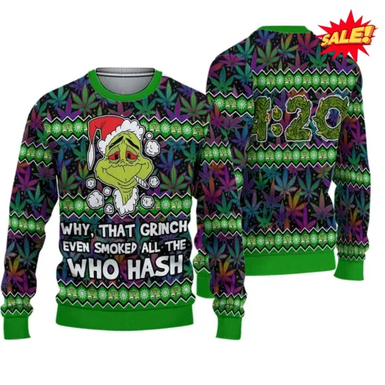 Discover GrinSmoked all the Who Hash Christmas 420 Ugly Sweater