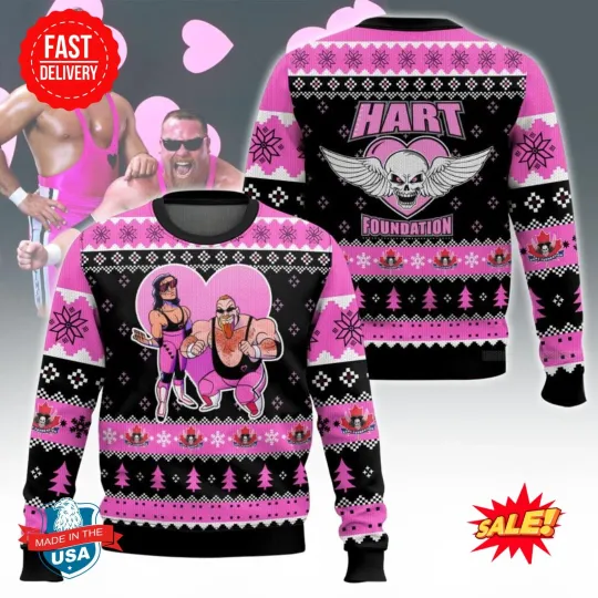 Discover Hart Foundation Duo Wrestling Entertainment Ugly Christmas Sweater
