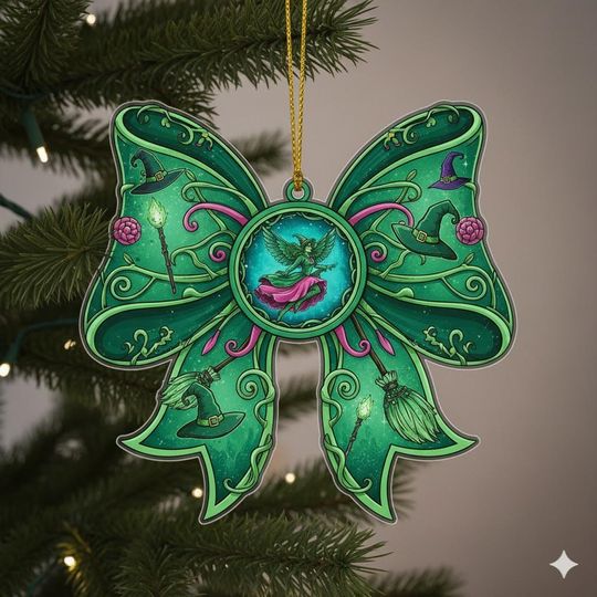 Discover Wicked Christmas Acrylic Ornament, Green Wicked Musical Bow Tie Gift, Besties Matching Ornament, Wicked Theme Holiday Gift For Girl