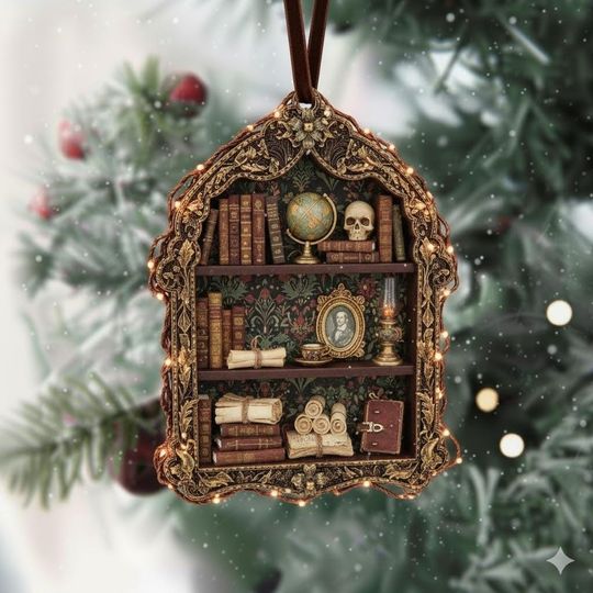 Book Lover Christmas Acrylic Ornament, Christmas Reading Room Ornament, Book Lover Gift, Book Club Ornament, Academic Bookish Ornament