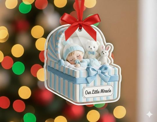 Discover Personalized Baby's 1st Christmas Acrylic Ornament, Custom Twin Baby Gift Ornament with Name, Christmas Blue Gift Baby Keepsake